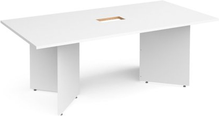 Office Monster | Dams Arrow head leg rectangular boardroom table 2000mm x 1000mm with central cutout 272mm x 132mm - white Dams Arrow head leg rectangular boardroom table 2000mm x 1000mm with central cutout 272mm x 132mm - white