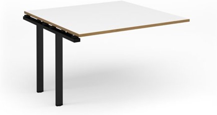 Office Monster | Adapt Adapt boardroom table add on unit 1200mm x 1200mm - black frame, white top with oak edging (Made-to-order 4 - 6 week lead time) Adapt Adapt boardroom table add on unit 1200mm x 1200mm - black frame, white top with oak edging (Made-to-order 4 - 6 week lead time)