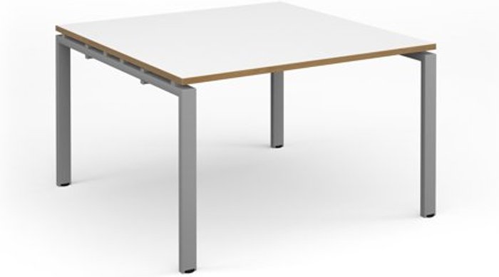 Office Monster | Adapt Adapt square boardroom table 1200mm x 1200mm - silver frame, white top with oak edging (Made-to-order 4 - 6 week lead time) Adapt Adapt square boardroom table 1200mm x 1200mm - silver frame, white top with oak edging (Made-to-order 4 - 6 week lead time)