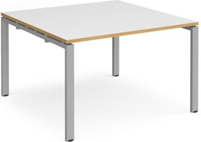 Office Monster | Adapt Adapt boardroom table starter unit 1200mm x 1200mm - silver frame, white top with oak edging (Made-to-order 4 - 6 week lead time) Adapt Adapt boardroom table starter unit 1200mm x 1200mm - silver frame, white top with oak edging (Made-to-order 4 - 6 week lead time)