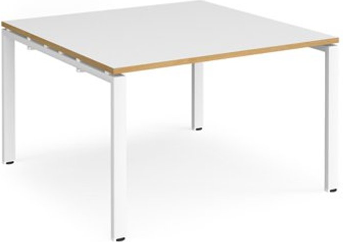 Office Monster | Adapt Adapt boardroom table starter unit 1200mm x 1200mm - white frame, white top with oak edging (Made-to-order 4 - 6 week lead time) Adapt Adapt boardroom table starter unit 1200mm x 1200mm - white frame, white top with oak edging (Made-to-order 4 - 6 week lead time)