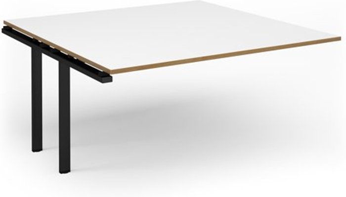 Office Monster | Adapt Adapt boardroom table add on unit 1600mm x 1600mm - black frame, white top with oak edging (Made-to-order 4 - 6 week lead time) Adapt Adapt boardroom table add on unit 1600mm x 1600mm - black frame, white top with oak edging (Made-to-order 4 - 6 week lead time)