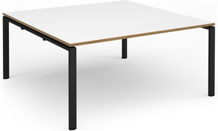 Office Monster | Adapt Adapt square boardroom table 1600mm x 1600mm - black frame, white top with oak edging (Made-to-order 4 - 6 week lead time) Adapt Adapt square boardroom table 1600mm x 1600mm - black frame, white top with oak edging (Made-to-order 4 - 6 week lead time)