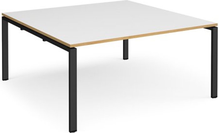 Office Monster | Adapt Adapt boardroom table starter unit 1600mm x 1600mm - black frame, white top with oak edging (Made-to-order 4 - 6 week lead time) Adapt Adapt boardroom table starter unit 1600mm x 1600mm - black frame, white top with oak edging (Made-to-order 4 - 6 week lead time)