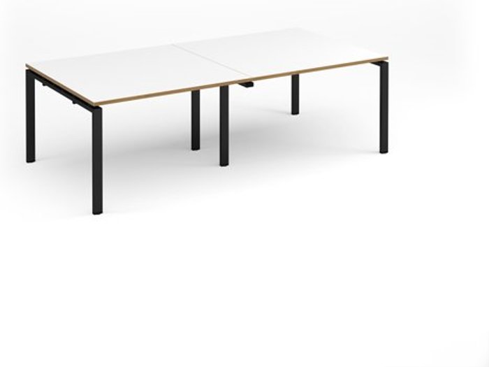 Office Monster | Adapt Adapt rectangular boardroom table 2400mm x 1200mm - black frame, white top with oak edging (Made-to-order 4 - 6 week lead time) Adapt Adapt rectangular boardroom table 2400mm x 1200mm - black frame, white top with oak edging (Made-to-order 4 - 6 week lead time)