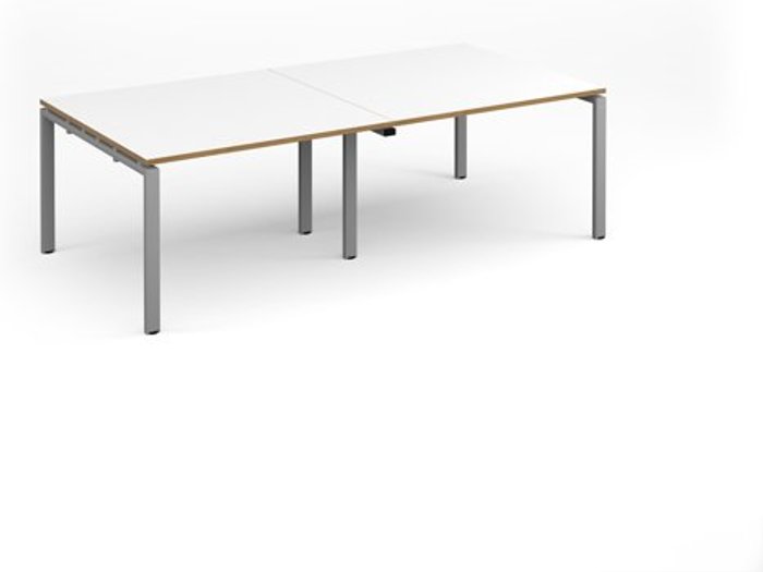 Office Monster | Adapt Adapt rectangular boardroom table 2400mm x 1200mm - silver frame, white top with oak edging (Made-to-order 4 - 6 week lead time) Adapt Adapt rectangular boardroom table 2400mm x 1200mm - silver frame, white top with oak edging (Made-to-order 4 - 6 week lead time)