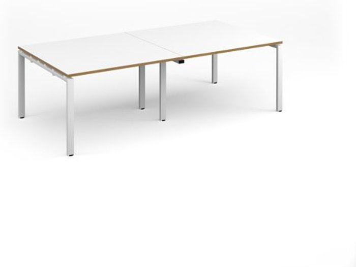 Office Monster | Adapt Adapt rectangular boardroom table 2400mm x 1200mm - white frame, white top with oak edging (Made-to-order 4 - 6 week lead time) Adapt Adapt rectangular boardroom table 2400mm x 1200mm - white frame, white top with oak edging (Made-to-order 4 - 6 week lead time)