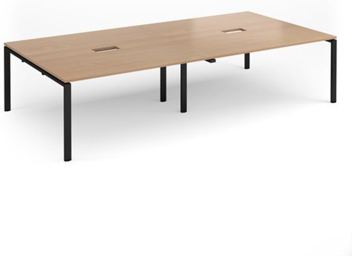 Office Monster | Adapt Adapt rectangular boardroom table 3200mm x 1600mm with 2 cutouts 272mm x 132mm - black frame, beech top Adapt Adapt rectangular boardroom table 3200mm x 1600mm with 2 cutouts 272mm x 132mm - black frame, beech top