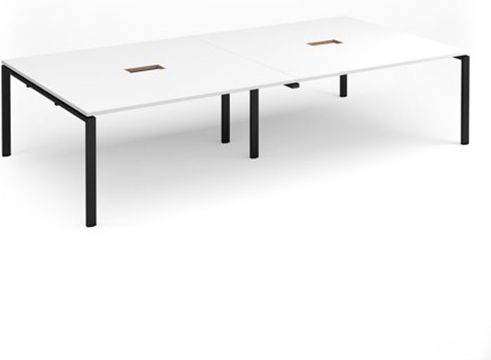 Office Monster | Adapt Adapt rectangular boardroom table 3200mm x 1600mm with 2 cutouts 272mm x 132mm - black frame, white top Adapt Adapt rectangular boardroom table 3200mm x 1600mm with 2 cutouts 272mm x 132mm - black frame, white top