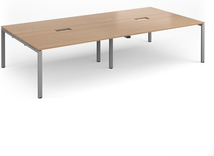 Office Monster | Adapt Adapt rectangular boardroom table 3200mm x 1600mm with 2 cutouts 272mm x 132mm - silver frame, beech top Adapt Adapt rectangular boardroom table 3200mm x 1600mm with 2 cutouts 272mm x 132mm - silver frame, beech top