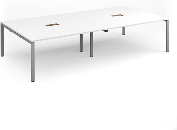 Office Monster | Adapt Adapt rectangular boardroom table 3200mm x 1600mm with 2 cutouts 272mm x 132mm - silver frame, white top Adapt Adapt rectangular boardroom table 3200mm x 1600mm with 2 cutouts 272mm x 132mm - silver frame, white top