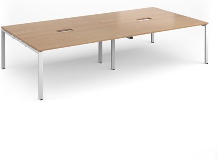 Office Monster | Adapt Adapt rectangular boardroom table 3200mm x 1600mm with 2 cutouts 272mm x 132mm - white frame, beech top Adapt Adapt rectangular boardroom table 3200mm x 1600mm with 2 cutouts 272mm x 132mm - white frame, beech top
