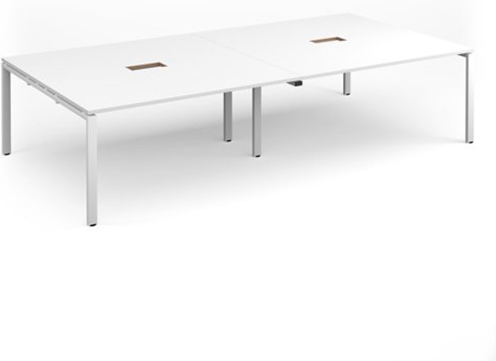 Office Monster | Adapt Adapt rectangular boardroom table 3200mm x 1600mm with 2 cutouts 272mm x 132mm - white frame, white top Adapt Adapt rectangular boardroom table 3200mm x 1600mm with 2 cutouts 272mm x 132mm - white frame, white top