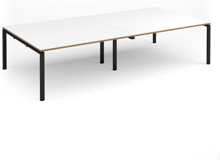 Office Monster | Adapt Adapt rectangular boardroom table 3200mm x 1600mm - black frame, white top with oak edging (Made-to-order 4 - 6 week lead time) Adapt Adapt rectangular boardroom table 3200mm x 1600mm - black frame, white top with oak edging (Made-to-order 4 - 6 week lead time)