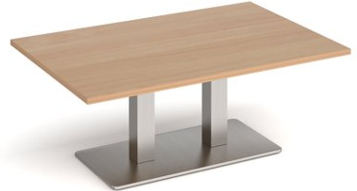 Office Monster | Eros Eros rectangular coffee table with flat brushed steel rectangular base and twin uprights 1200mm x 800mm - beech Eros Eros rectangular coffee table with flat brushed steel rectangular base and twin uprights 1200mm x 800mm - beech