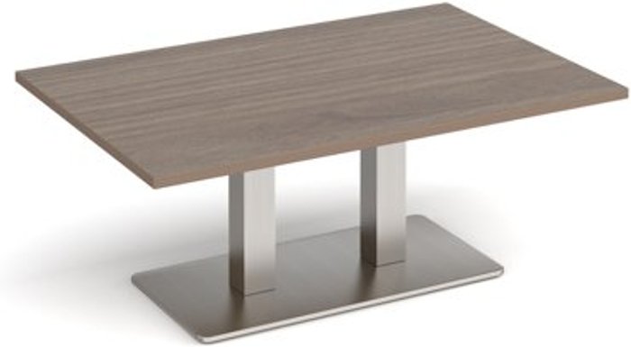 Office Monster | Eros Eros rectangular coffee table with flat brushed steel rectangular base and twin uprights 1200mm x 800mm - barcelona walnut Eros Eros rectangular coffee table with flat brushed steel rectangular base and twin uprights 1200mm x 800mm - barcelona walnut