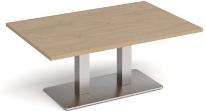 Office Monster | Eros Eros rectangular coffee table with flat brushed steel rectangular base and twin uprights 1200mm x 800mm - kendal oak Eros Eros rectangular coffee table with flat brushed steel rectangular base and twin uprights 1200mm x 800mm - kendal oak