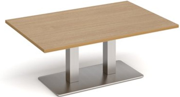 Office Monster | Eros Eros rectangular coffee table with flat brushed steel rectangular base and twin uprights 1200mm x 800mm - oak Eros Eros rectangular coffee table with flat brushed steel rectangular base and twin uprights 1200mm x 800mm - oak