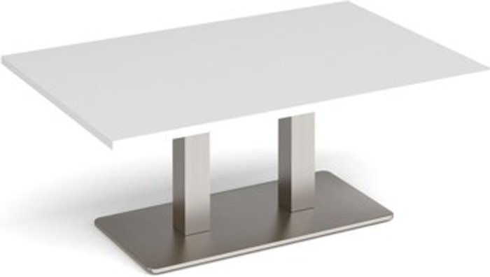 Office Monster | Eros Eros rectangular coffee table with flat brushed steel rectangular base and twin uprights 1200mm x 800mm - white Eros Eros rectangular coffee table with flat brushed steel rectangular base and twin uprights 1200mm x 800mm - white