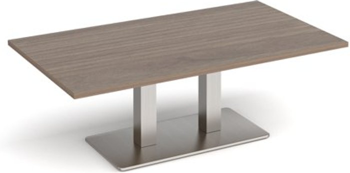 Office Monster | Eros Eros rectangular coffee table with flat brushed steel rectangular base and twin uprights 1400mm x 800mm - barcelona walnut Eros Eros rectangular coffee table with flat brushed steel rectangular base and twin uprights 1400mm x 800mm - barcelona walnut