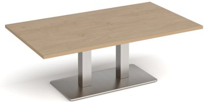 Office Monster | Eros Eros rectangular coffee table with flat brushed steel rectangular base and twin uprights 1400mm x 800mm - kendal oak Eros Eros rectangular coffee table with flat brushed steel rectangular base and twin uprights 1400mm x 800mm - kendal oak