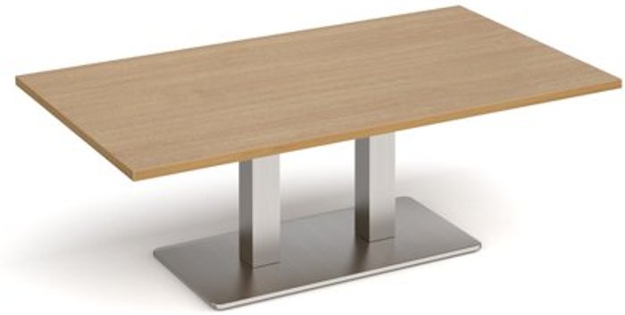 Office Monster | Eros Eros rectangular coffee table with flat brushed steel rectangular base and twin uprights 1400mm x 800mm - oak Eros Eros rectangular coffee table with flat brushed steel rectangular base and twin uprights 1400mm x 800mm - oak
