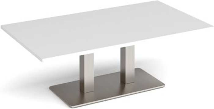Office Monster | Eros Eros rectangular coffee table with flat brushed steel rectangular base and twin uprights 1400mm x 800mm - white Eros Eros rectangular coffee table with flat brushed steel rectangular base and twin uprights 1400mm x 800mm - white
