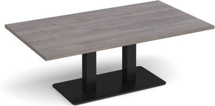 Office Monster | Eros Eros rectangular coffee table with flat black rectangular base and twin uprights 1400mm x 800mm - grey oak Eros Eros rectangular coffee table with flat black rectangular base and twin uprights 1400mm x 800mm - grey oak