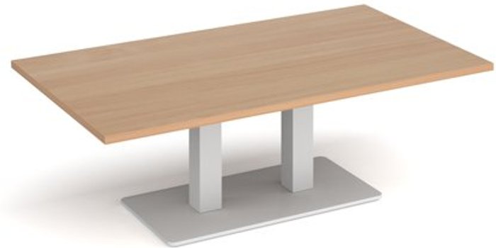 Office Monster | Eros Eros rectangular coffee table with flat white rectangular base and twin uprights 1400mm x 800mm - beech Eros Eros rectangular coffee table with flat white rectangular base and twin uprights 1400mm x 800mm - beech
