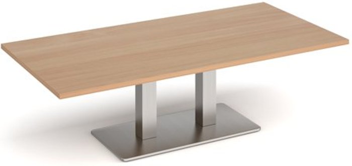 Office Monster | Eros Eros rectangular coffee table with flat brushed steel rectangular base and twin uprights 1600mm x 800mm - beech Eros Eros rectangular coffee table with flat brushed steel rectangular base and twin uprights 1600mm x 800mm - beech