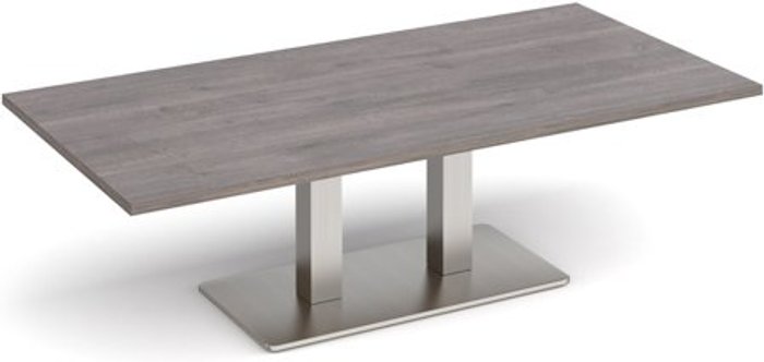 Office Monster | Eros Eros rectangular coffee table with flat brushed steel rectangular base and twin uprights 1600mm x 800mm - grey oak Eros Eros rectangular coffee table with flat brushed steel rectangular base and twin uprights 1600mm x 800mm - grey oak
