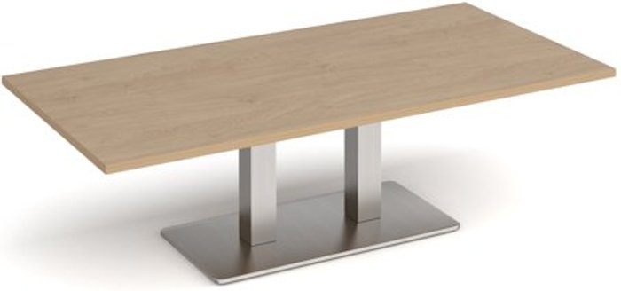 Office Monster | Eros Eros rectangular coffee table with flat brushed steel rectangular base and twin uprights 1600mm x 800mm - kendal oak Eros Eros rectangular coffee table with flat brushed steel rectangular base and twin uprights 1600mm x 800mm - kendal oak
