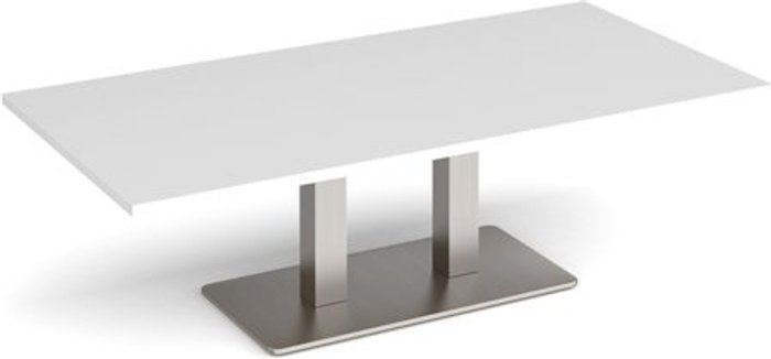 Office Monster | Eros Eros rectangular coffee table with flat brushed steel rectangular base and twin uprights 1600mm x 800mm - white Eros Eros rectangular coffee table with flat brushed steel rectangular base and twin uprights 1600mm x 800mm - white