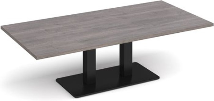 Office Monster | Eros Eros rectangular coffee table with flat black rectangular base and twin uprights 1600mm x 800mm - grey oak Eros Eros rectangular coffee table with flat black rectangular base and twin uprights 1600mm x 800mm - grey oak