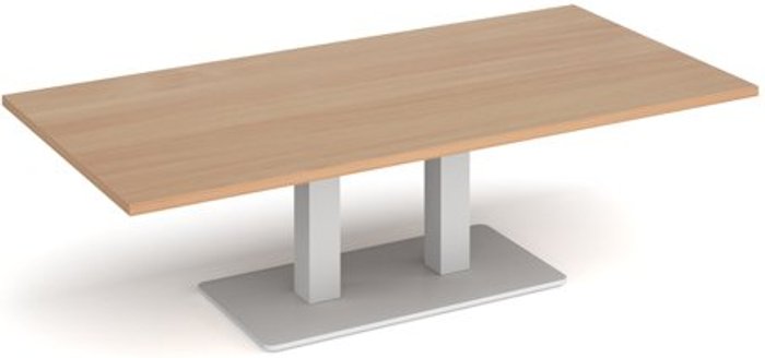 Office Monster | Eros Eros rectangular coffee table with flat white rectangular base and twin uprights 1600mm x 800mm - beech Eros Eros rectangular coffee table with flat white rectangular base and twin uprights 1600mm x 800mm - beech