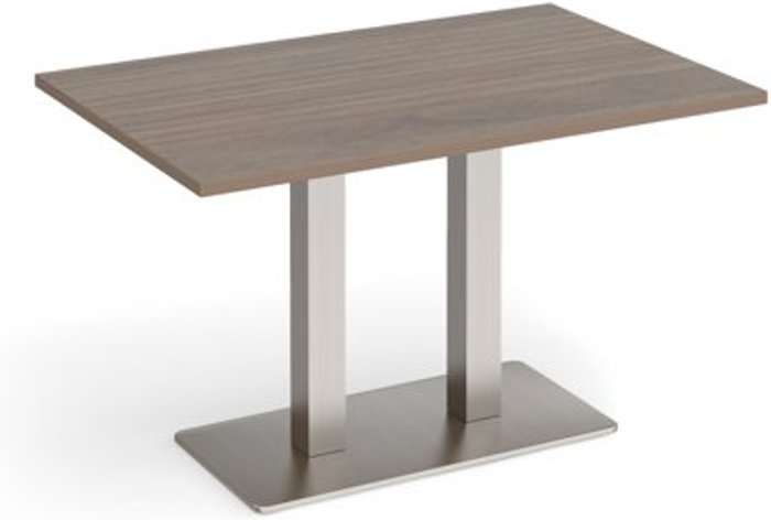 Office Monster | Eros Eros rectangular dining table with flat brushed steel rectangular base and twin uprights 1200mm x 800mm - barcelona walnut Eros Eros rectangular dining table with flat brushed steel rectangular base and twin uprights 1200mm x 800mm - barcelona walnut