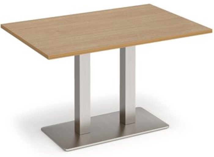 Office Monster | Eros Eros rectangular dining table with flat brushed steel rectangular base and twin uprights 1200mm x 800mm - oak Eros Eros rectangular dining table with flat brushed steel rectangular base and twin uprights 1200mm x 800mm - oak