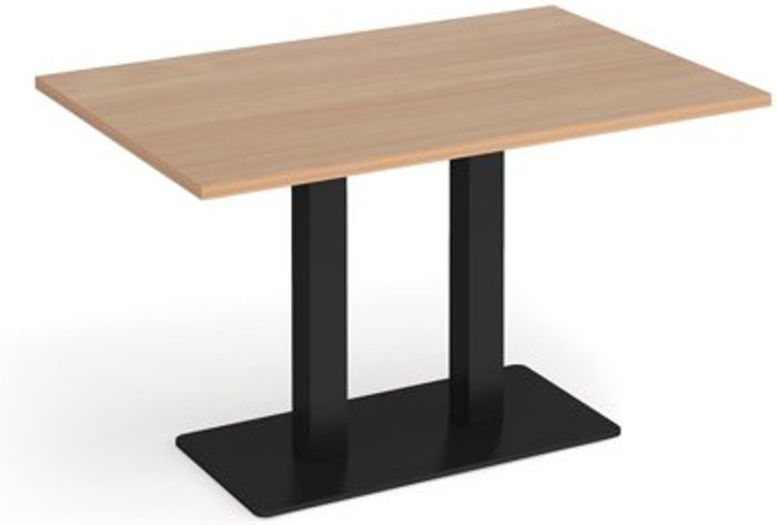 Office Monster | Eros Eros rectangular dining table with flat black rectangular base and twin uprights 1200mm x 800mm - beech Eros Eros rectangular dining table with flat black rectangular base and twin uprights 1200mm x 800mm - beech