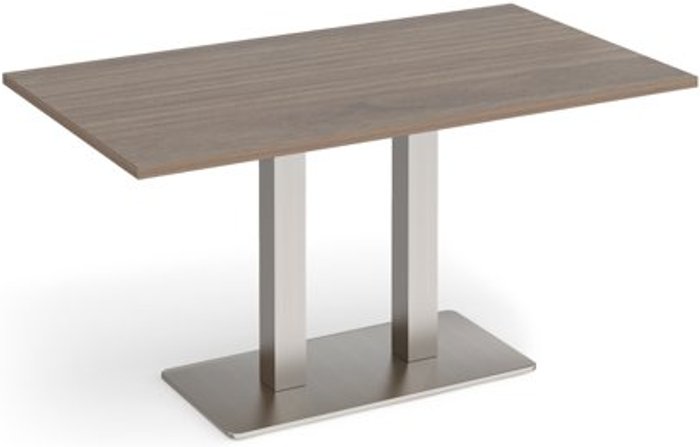 Office Monster | Eros Eros rectangular dining table with flat brushed steel rectangular base and twin uprights 1400mm x 800mm - barcelona walnut Eros Eros rectangular dining table with flat brushed steel rectangular base and twin uprights 1400mm x 800mm - barcelona walnut