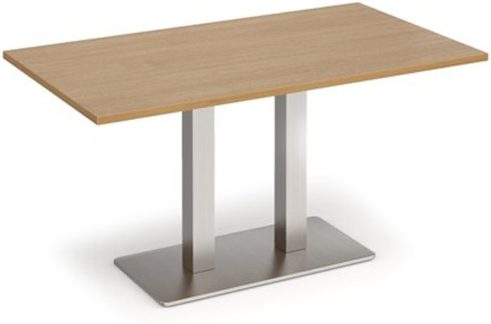 Office Monster | Eros Eros rectangular dining table with flat brushed steel rectangular base and twin uprights 1400mm x 800mm - oak Eros Eros rectangular dining table with flat brushed steel rectangular base and twin uprights 1400mm x 800mm - oak