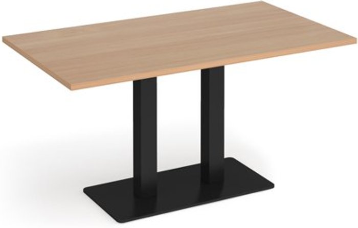 Office Monster | Eros Eros rectangular dining table with flat black rectangular base and twin uprights 1400mm x 800mm - beech Eros Eros rectangular dining table with flat black rectangular base and twin uprights 1400mm x 800mm - beech