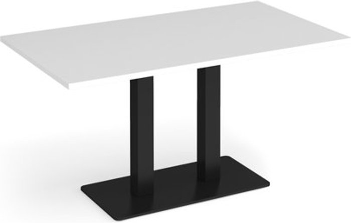 Office Monster | Eros Eros rectangular dining table with flat black rectangular base and twin uprights 1400mm x 800mm - white Eros Eros rectangular dining table with flat black rectangular base and twin uprights 1400mm x 800mm - white