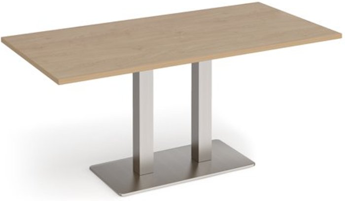 Office Monster | Eros Eros rectangular dining table with flat brushed steel rectangular base and twin uprights 1600mm x 800mm - kendal oak Eros Eros rectangular dining table with flat brushed steel rectangular base and twin uprights 1600mm x 800mm - kendal oak
