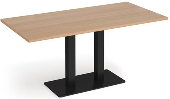 Office Monster | Eros Eros rectangular dining table with flat black rectangular base and twin uprights 1600mm x 800mm - beech Eros Eros rectangular dining table with flat black rectangular base and twin uprights 1600mm x 800mm - beech