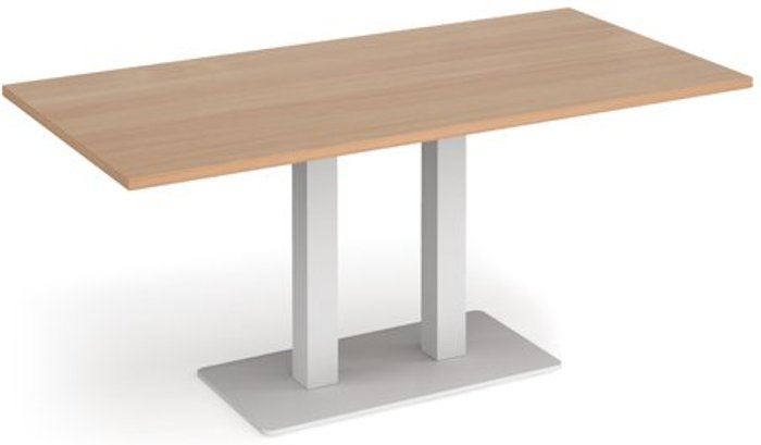 Office Monster | Eros Eros rectangular dining table with flat white rectangular base and twin uprights 1600mm x 800mm - beech Eros Eros rectangular dining table with flat white rectangular base and twin uprights 1600mm x 800mm - beech