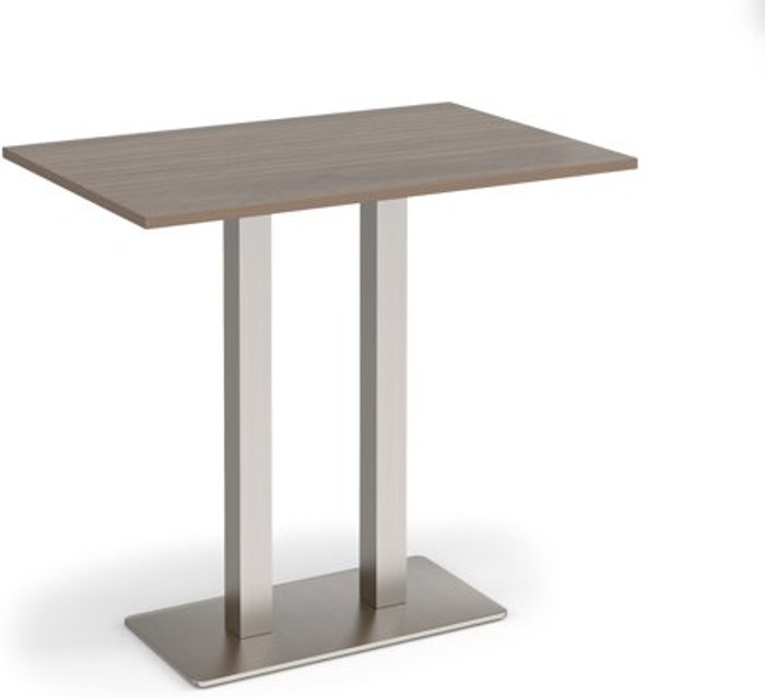 Office Monster | Eros Eros rectangular poseur table with flat brushed steel rectangular base and twin uprights 1200mm x 800mm - barcelona walnut Eros Eros rectangular poseur table with flat brushed steel rectangular base and twin uprights 1200mm x 800mm - barcelona walnut