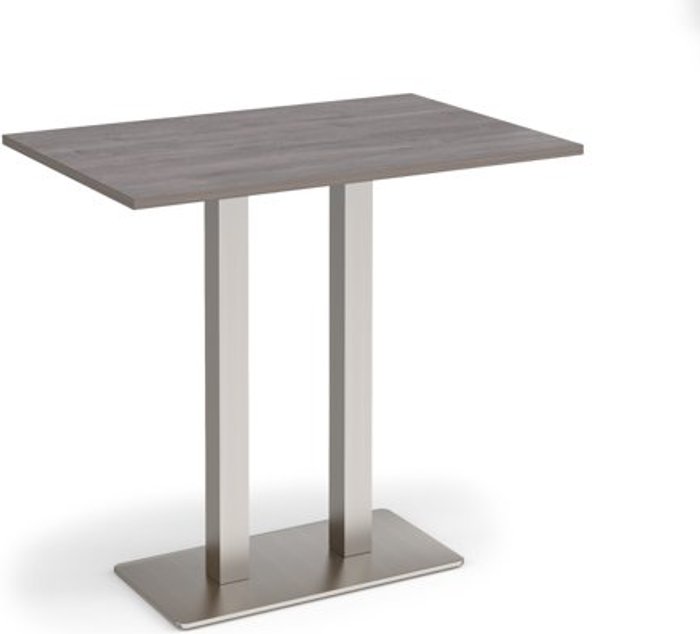 Office Monster | Eros Eros rectangular poseur table with flat brushed steel rectangular base and twin uprights 1200mm x 800mm - grey oak Eros Eros rectangular poseur table with flat brushed steel rectangular base and twin uprights 1200mm x 800mm - grey oak