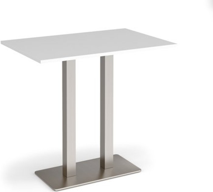 Office Monster | Eros Eros rectangular poseur table with flat brushed steel rectangular base and twin uprights 1200mm x 800mm - white Eros Eros rectangular poseur table with flat brushed steel rectangular base and twin uprights 1200mm x 800mm - white