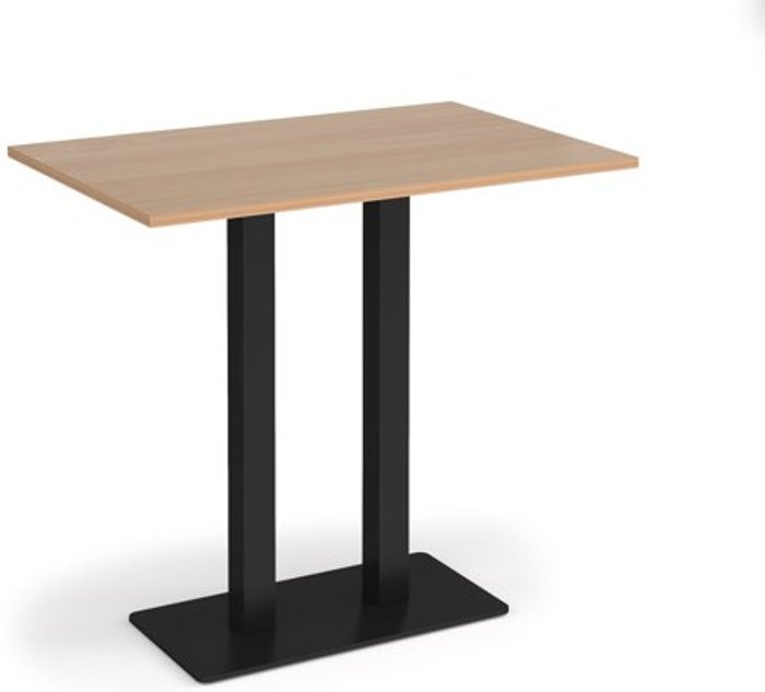 Office Monster | Eros Eros rectangular poseur table with flat black rectangular base and twin uprights 1200mm x 800mm - beech Eros Eros rectangular poseur table with flat black rectangular base and twin uprights 1200mm x 800mm - beech