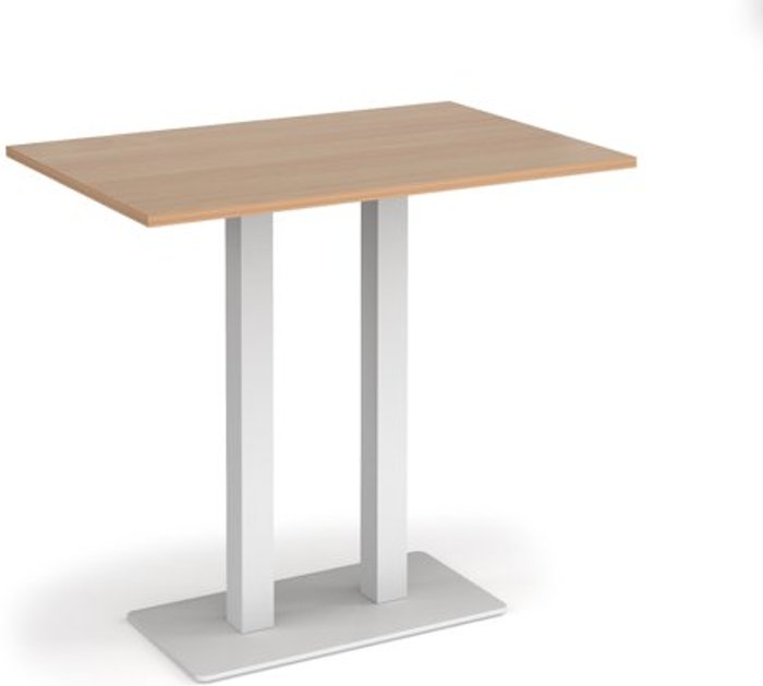 Office Monster | Eros Eros rectangular poseur table with flat white rectangular base and twin uprights 1200mm x 800mm - beech Eros Eros rectangular poseur table with flat white rectangular base and twin uprights 1200mm x 800mm - beech